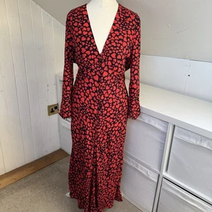 Rixo Midi Dress Size S 10 Black & Red Heart Print Midi Button Front Katie - Picture 1 of 13