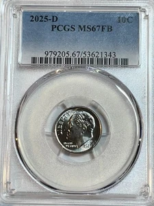 2025 D Roosevelt Dime Full Bands PCGS  MS67FB - Picture 1 of 2