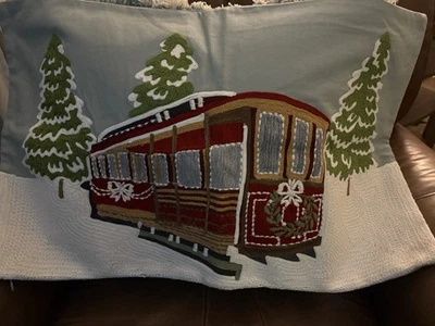 Pottery Barn Trolley Car Christmas Pillow Cover  Lumbar 25 X 16” - Image 1 of 4
