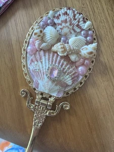 SOMETIMES GREEN SOMETIMES BLUE 'Azure Dreams' - Guilt Gold Seashell Mirror - Picture 1 of 3