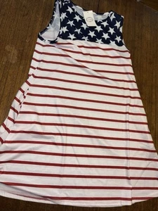 Fourth July Dress American Flag Swim Cover Up 2 Pockets Long Poly Stretch NEW - Picture 1 of 4