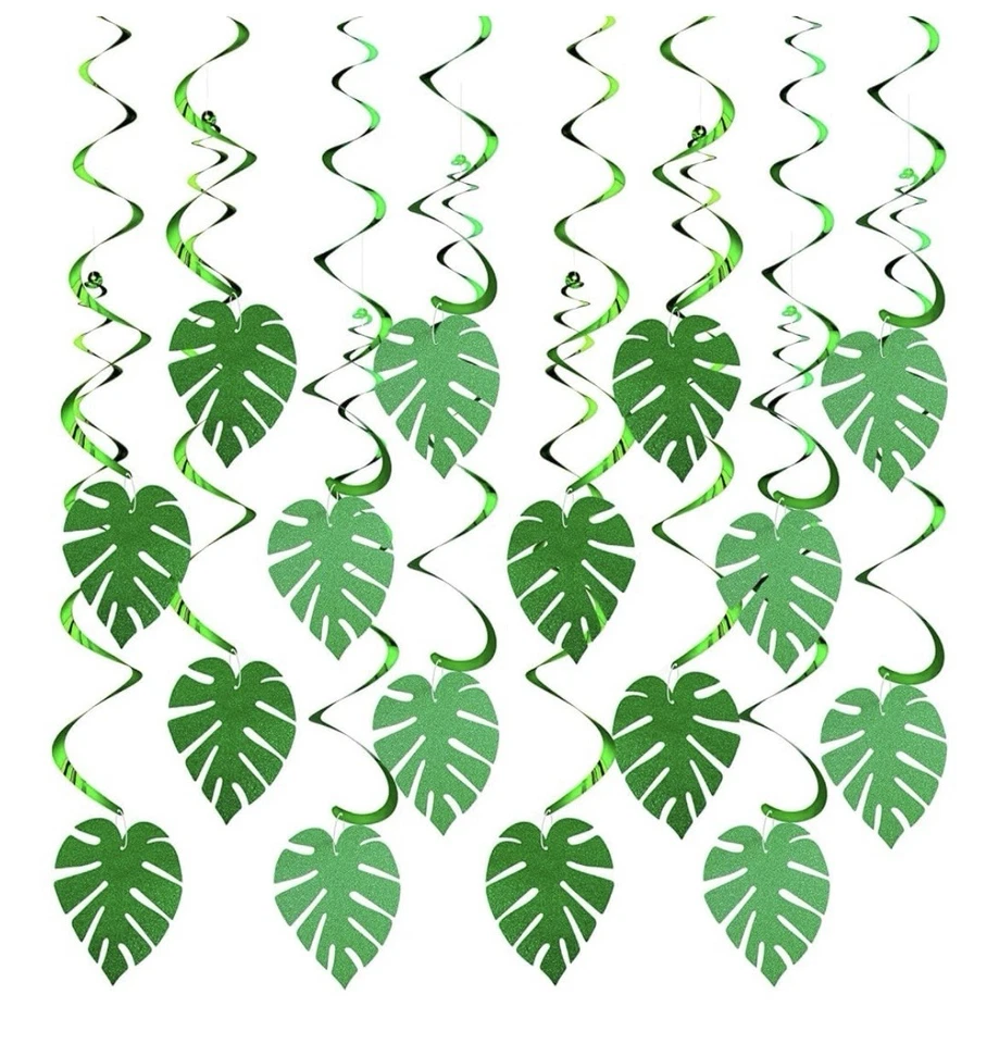 32 piezas decoraciones de fiesta hawaianas Luau hojas de palma y remolinos verdes Foto 1 de 4