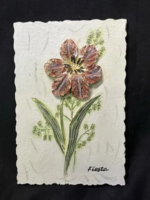 VINTAGE Fiesta 3D FLORAL PLAQUE WALL DECOR 4 X 6” Mauve Lily Flower Decoration - Image 1 of 4