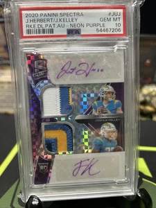 2020 Panini Spectra Justin Herbert Dual Rookie Auto 24/25 PSA 10 Pop 1 Neon Purp - Picture 1 of 2