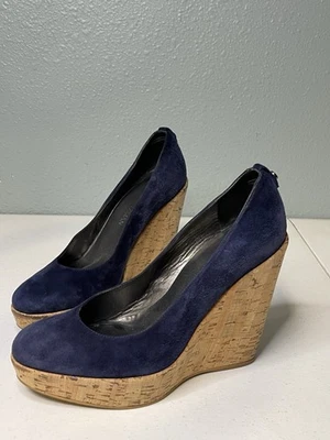Stuart Weitzman Cuñas Desmayo de Corcho Azul Marino Gamuza Corcho Kate Middleton Talla 7.5 Foto 1 de 4