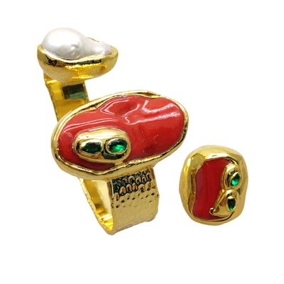 Женские ювелирные изделия наборы красный коралл зеленый кристалл коренастый браслет кольцо комплект - Изображение 1 из 4