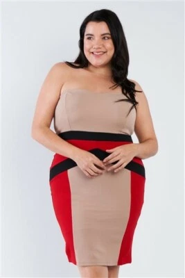 Junior Plus Size Black Taupe Red Bodycon Dress /2-1x-2-2x-2-3x Foto 1 de 2