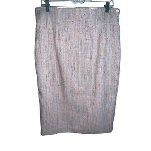 DKNY Women Tweed Pencil Straight Skirt Pink Combo Size 14 Midi Knee Length Zip - Picture 1 of 12