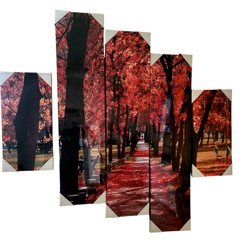 Red Park Art Canvas Prints for Living Room Bedroom Decor Set of 5 Pieces - Image 1 of 1