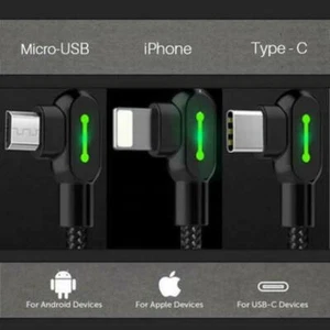 IOS Tipo C Micro 90 Grados Ángulo Recto Carga USB Sincronización Rápida de Datos Cable Cargador - Imagen 1 de 19