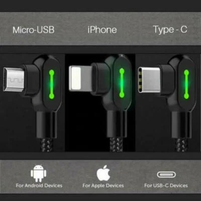 IOS Type C Micro 90 Degree Right Angle Charging USB Fast Data Sync Charger Cable - Image 1 of 4