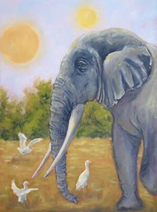 Elephant Painting Large Animal Art 32" by 24" Original Painting Africa Wildlife - Picture 1 of 11