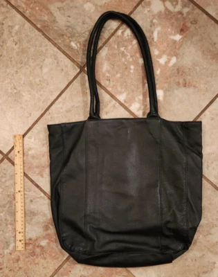 Chicos Classic Black 100% Leather Tote Bag/ Work Satchel/ Purse.Snap Closure/NEW - Image 1 of 4