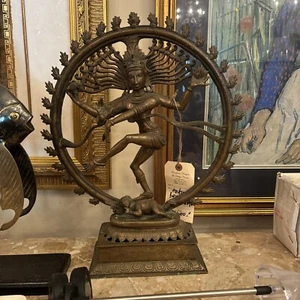 ANTIQUE LARGE SHIVA NATARAJA BRONZE STATUE INDIA HINDU GOD 14.5” X 17.5” - Picture 1 of 14