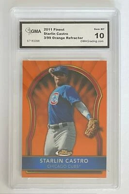 2011 Topps Finest Orange Refractor 3/99 Starlin Castro #33 GMA 10 - Image 1 of 2