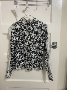 Camicetta con volant in pizzo floreale monocromatico autoritratto taglia 4 prezzo consigliato £ 275 - Foto 1 di 7