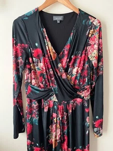 Per Una Dress Size 14 Black Floral Stretch Long Sleeve Body con Formal Occasion - Picture 1 of 9