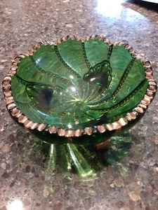 Vintage CARNIVAL art glass NORTHWOOD small  green OPALESCENT  BOWL - Picture 1 of 5