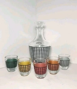 MCM Cristal d'Arques Francia pata de gallo barra a cuadros jarra y juego de 5 vasos de chupito - Imagen 1 de 10