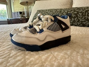 Nike Air Jordan Retro 4 PS Athletic Shoes White Blue 308499-117 Youth Size 13C - Picture 1 of 10