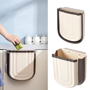 9L Khaki Hanging Kitchen Trash Can Cabinet Door Collapsible Waste Bin 2.4 Gallon - Picture 1 of 7