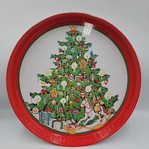 Vintage 1980s Metal Tin Decorative or Serving Christmas Tray Christmas Tree Tray - Picture 1 of 6