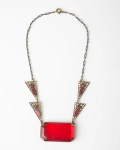 Antique ART DECO Red GLASS NECKLACE Vintage Rare - Picture 1 of 7