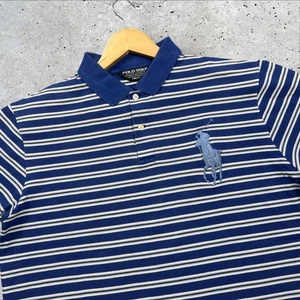 Polo Golf Ralph Lauren Polo Shirt Men L Pro Fit Blue Stripe Big Pony Pima Cotton - Picture 1 of 9