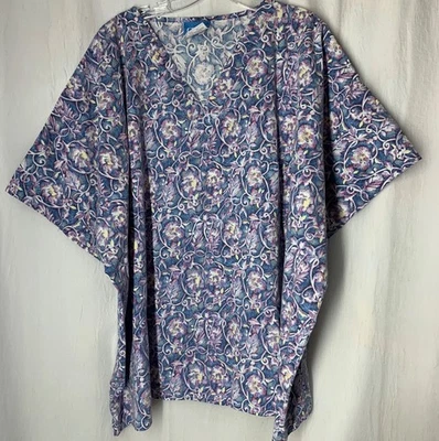 Crest 4x Scrub Top Uniform Medical Short Sleeve Pull Over Floral Print - Image 1 of 4