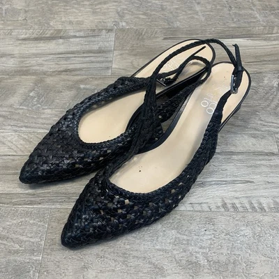 Franco Sarto L-Ray Leather Perforated Block Heel Slingback Heels Black 10 M - Image 1 of 4