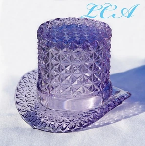 FIGURA antico CAPPELLO SUPERIORE soffiato EAPG vetro ametista colorato sole funziona WHIMSY - Foto 1 di 5