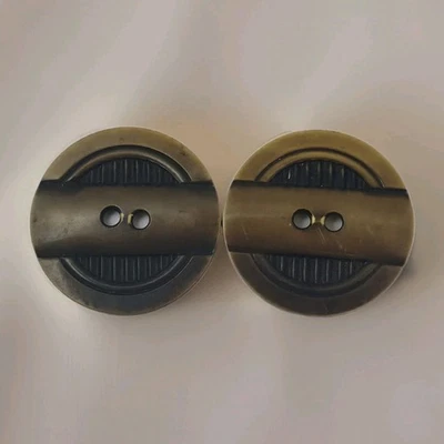 Vintage 2-Hole Brown Early Carved Plastic Geometric Buttons 41mm 2 Pcs - Image 1 of 4