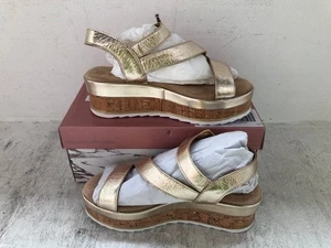 Moda in Pelle Pepper Wedge Leather Sandals RRP £95-GOLD - Picture 1 of 3