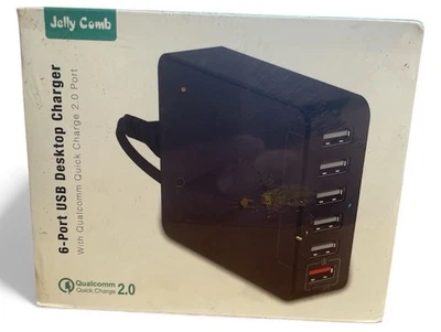 Cargador de escritorio Jelly Comb USB de 6 puertos con carga rápida Qualcomm 2.0-negro sellado - Imagen 1 de 2
