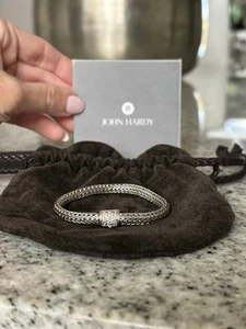 John Hardy Sterling 925 Pave Diamond Wheat Chain Bracelet, Xsmall Size 6.25” - Picture 1 of 15