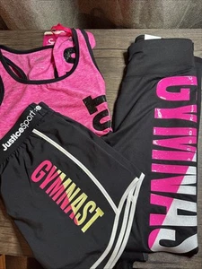 Justice Girls Tank Top Shorts Leggings GYMNAST Logo 3 Piece Set Size L (12-14) - Picture 1 of 4
