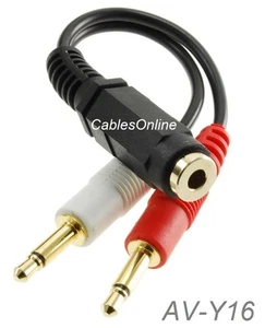 6" 3.5mm Stereo female to Dual 3.5mm Mono Male Left/Right Adapter Cable, AV-Y16 - Picture 1 of 4