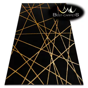 Modern Amazing Rug GLOSS stylish, 3D geometric, glamour black/gold Best Quality - Picture 1 of 6
