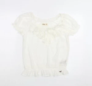 Hollister Womens Ivory Polyester Basic Blouse Size M Round Neck - Semi Sheer Fri - Picture 1 of 10