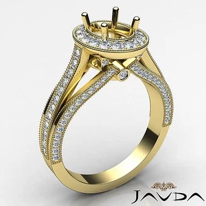 Anillo de compromiso de diamantes Millgrain semi montura ovalado con halo oro amarillo de 18 k de 0,9 quilates - Imagen 1 de 7