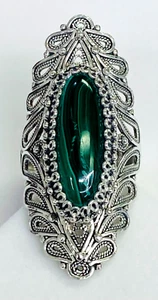 HSN Ottoman Sterling Silver Oval Malachite Elongated Statement Ring Size 7 - Picture 1 of 12