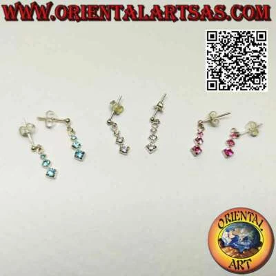 Orecchini Argento 925‰ pallina da lobo con tris di zirconi crescenti romboidali - Immagine 1 di 4