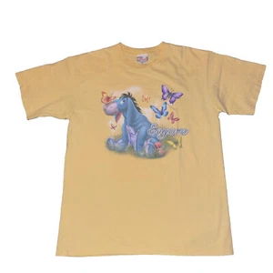 Vintage 90s Winnie The Pooh Eeyore Butterfly Flower Yellow T-shirt Size M EUC - Picture 1 of 7
