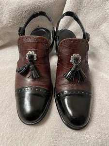 Brighton braun/schwarze geschlossene Zehe Slipper Leder Schuhe Damengröße 7 N - Bild 1 von 5