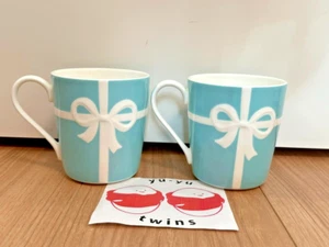 Tiffany & Co Blue Ribbon Mug Cup Pair Set Porcelain - Picture 1 of 9