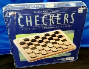 TOYS: CHECKERS "Family Game Classics" SOLID WOOD GAME BOARD & PIECES NEW SEALED - Picture 1 of 12