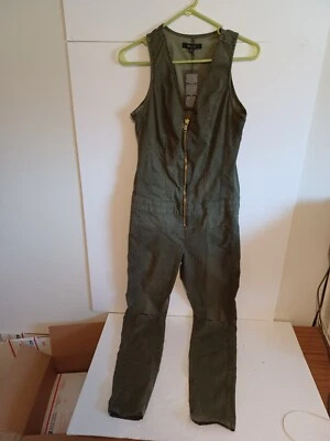 GUESS MAXINE ZIP-UP GREEN  WITH SLITS DENIM JUMPSUIT SIZE 8 - Image 1 of 4