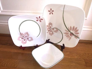 Corelle Pretty Pink Flowers Square Dinner,Luncheon Plate Cereal Bowl More Avail - Picture 1 of 5