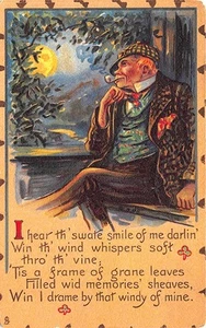 To My Valentine Raphael Tuck Leatherette Poem Man Pipe Dreaming Postcard - Picture 1 of 2