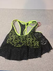SO Women Bikini Top Swimsuit Size M Black Green Crop Top - Picture 1 of 4